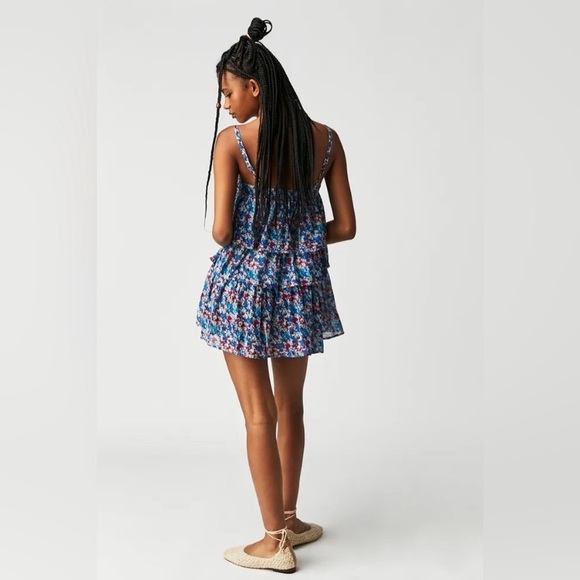 Free People One Talia Tunic Blouse Tiered Ruffle Boho Floral Top size Large - Picture 3 of 16